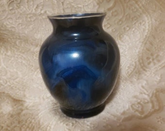 Painted Glass Vase: Indigo and Silver VS03