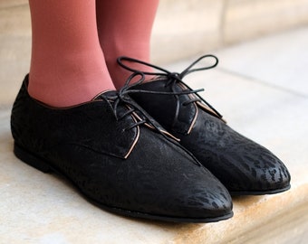 Damen Oxford Schuhe | Nubuck Derbies Leder | Schwarze Leder Oxford Schuhe Damen | Damen Leder Derbys Schuhe | Lederkleid Schuhe Gr. 6