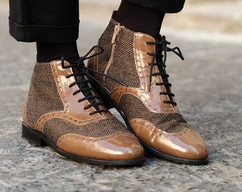 Womens Oxford Boots | Brown-Black Oxford Boots | Leather Ankle Boots |  Lace-up Leather Oxford boots