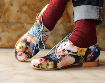 Women's Oxford Shoes | Flower Girl Shoes | Custom Shoes Women | Floral Pattern Derbies | Gifts For Her