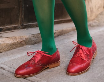 Women's Oxford Shoes | Red Shoes | Custom Brogues | Vintage Shoes | Gift For Him | Gift For Her