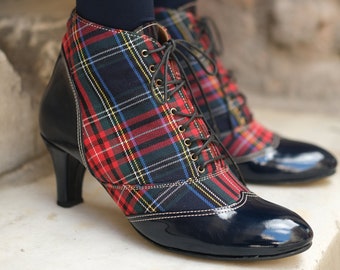 Handmade Lace Up Ankle Boot | High Heel Tartan Booties | Custom Made Boots |Checked Boots | 2.75inch Heels