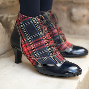 Handmade Lace Up Ankle Boot | High Heel Tartan Booties | Custom Made Boots |Checked Boots | 2.75inch Heels