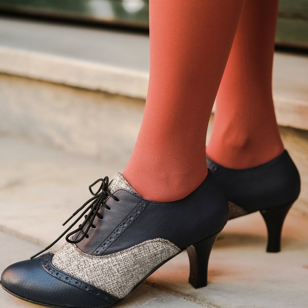 Handmade Oxford Shoes | Custom Mid Heel Shoes | Retro Oxford Shoes | Heeled Dress Shoes