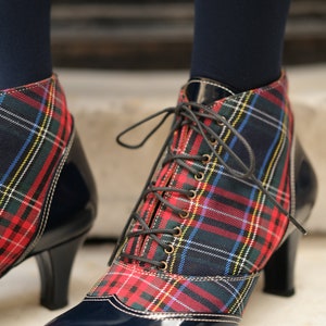 Handmade Lace Up Ankle Boot High Heel Tartan Booties Custom Made Boots Checked Boots 2.75inch Heels image 7