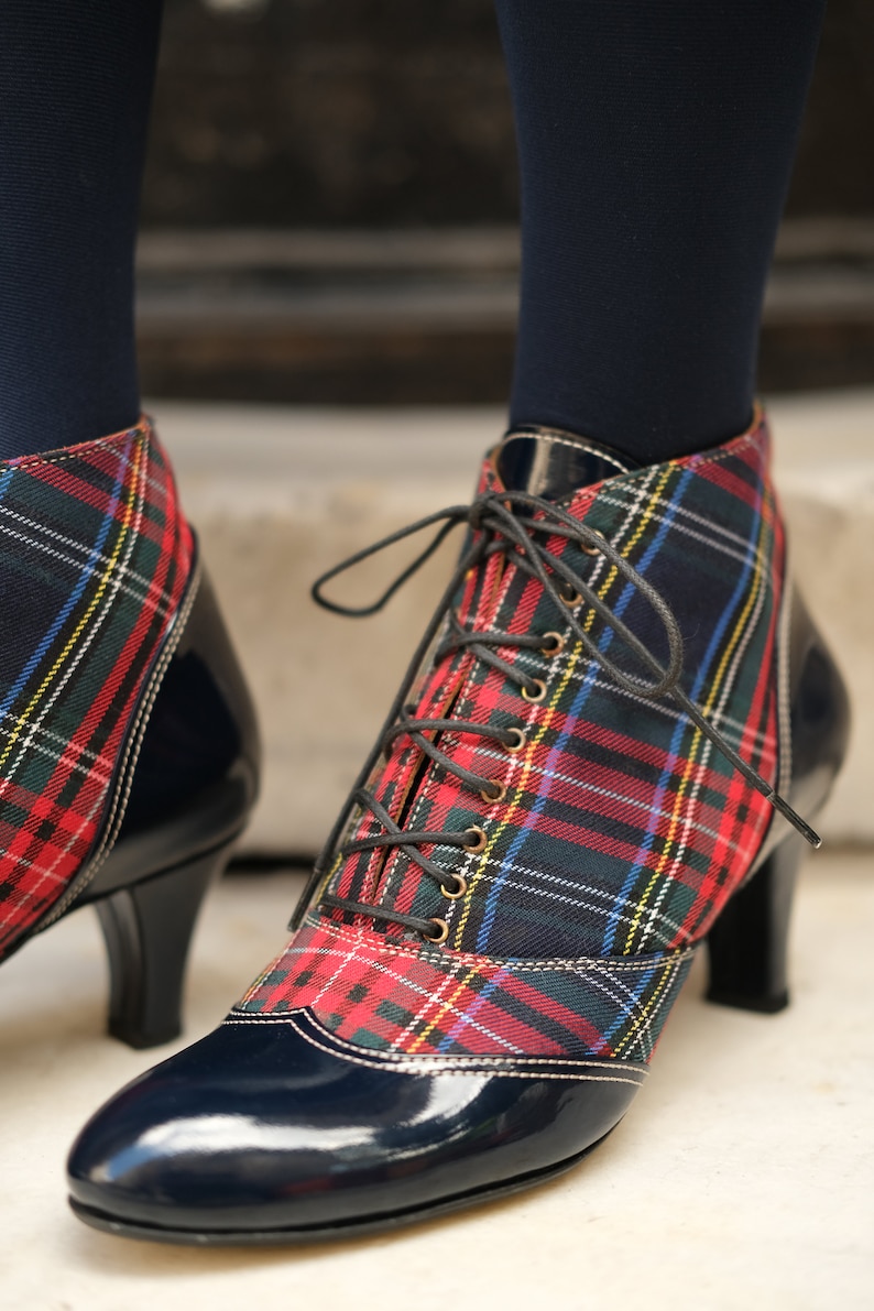 Handmade Lace Up Ankle Boot High Heel Tartan Booties Custom Made Boots Checked Boots 2.75inch Heels image 7