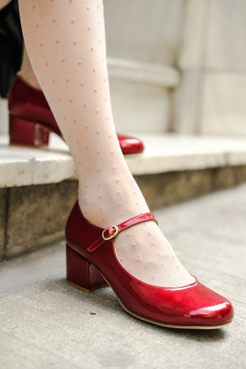 Red Mary Janes Patent Mary Janes Mid Heel Red Strap Shoes Round Toe Ankle Strap Shoes Wizard Of Oz Shoes image 9