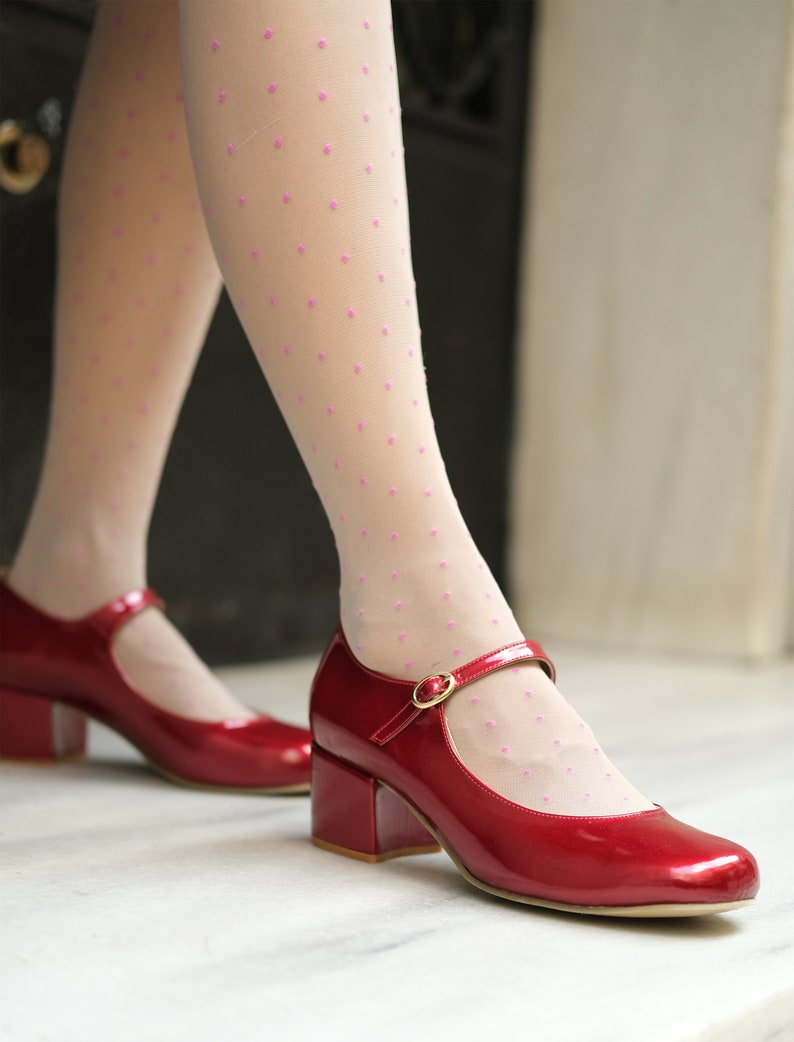 Red Mary Janes Patent Mary Janes Mid Heel Red Strap Shoes Round Toe Ankle Strap Shoes Wizard Of Oz Shoes image 1