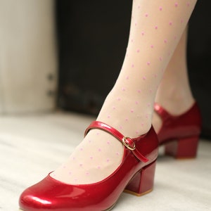 Red Mary Janes Patent Mary Janes Mid Heel Red Strap Shoes Round Toe Ankle Strap Shoes Wizard Of Oz Shoes image 10