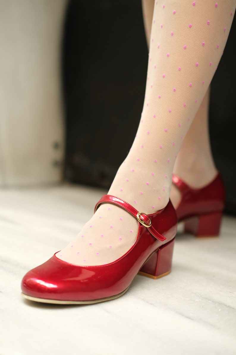 Red Mary Janes Patent Mary Janes Mid Heel Red Strap Shoes Round Toe Ankle Strap Shoes Wizard Of Oz Shoes image 10