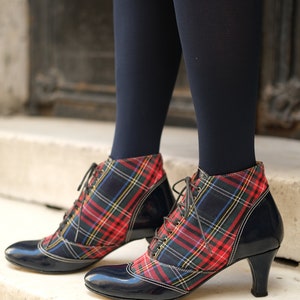 Handmade Lace Up Ankle Boot High Heel Tartan Booties Custom Made Boots Checked Boots 2.75inch Heels image 6