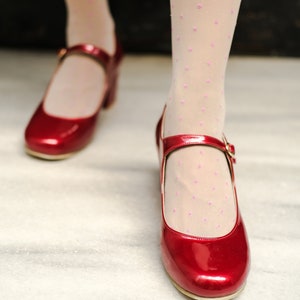 Red Mary Janes Patent Mary Janes Mid Heel Red Strap Shoes Round Toe ...