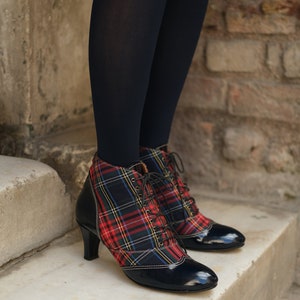 Handmade Lace Up Ankle Boot High Heel Tartan Booties Custom Made Boots Checked Boots 2.75inch Heels image 2