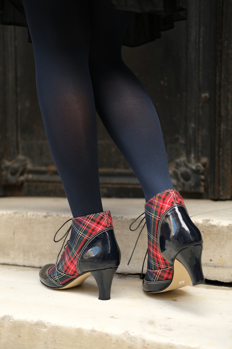 Handmade Lace Up Ankle Boot High Heel Tartan Booties Custom Made Boots Checked Boots 2.75inch Heels image 5