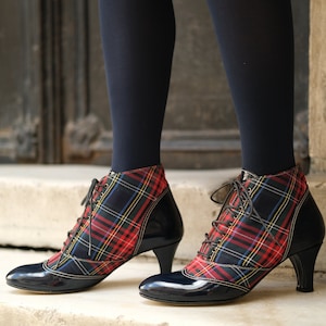 Handmade Lace Up Ankle Boot High Heel Tartan Booties Custom Made Boots Checked Boots 2.75inch Heels image 3