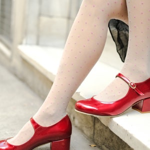 Red Mary Janes Patent Mary Janes Mid Heel Red Strap Shoes Round Toe Ankle Strap Shoes Wizard Of Oz Shoes image 2