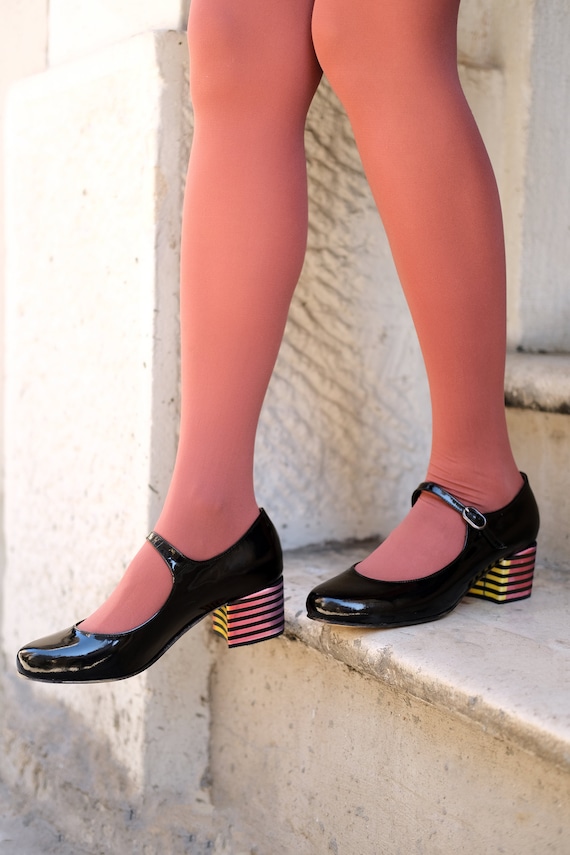 Black Mary Janes Patent Mary Janes Mid Heel Strap Shoes Round Toe Ankle Strap Shoes Block Heeled Mary Janes Etsy UK