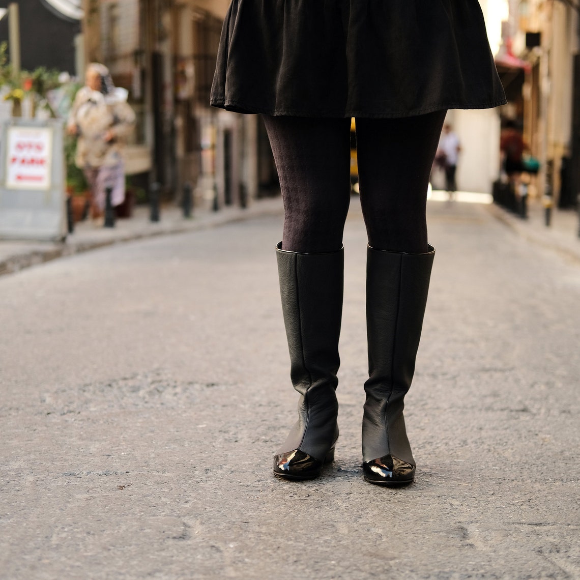 flat knee boots leather