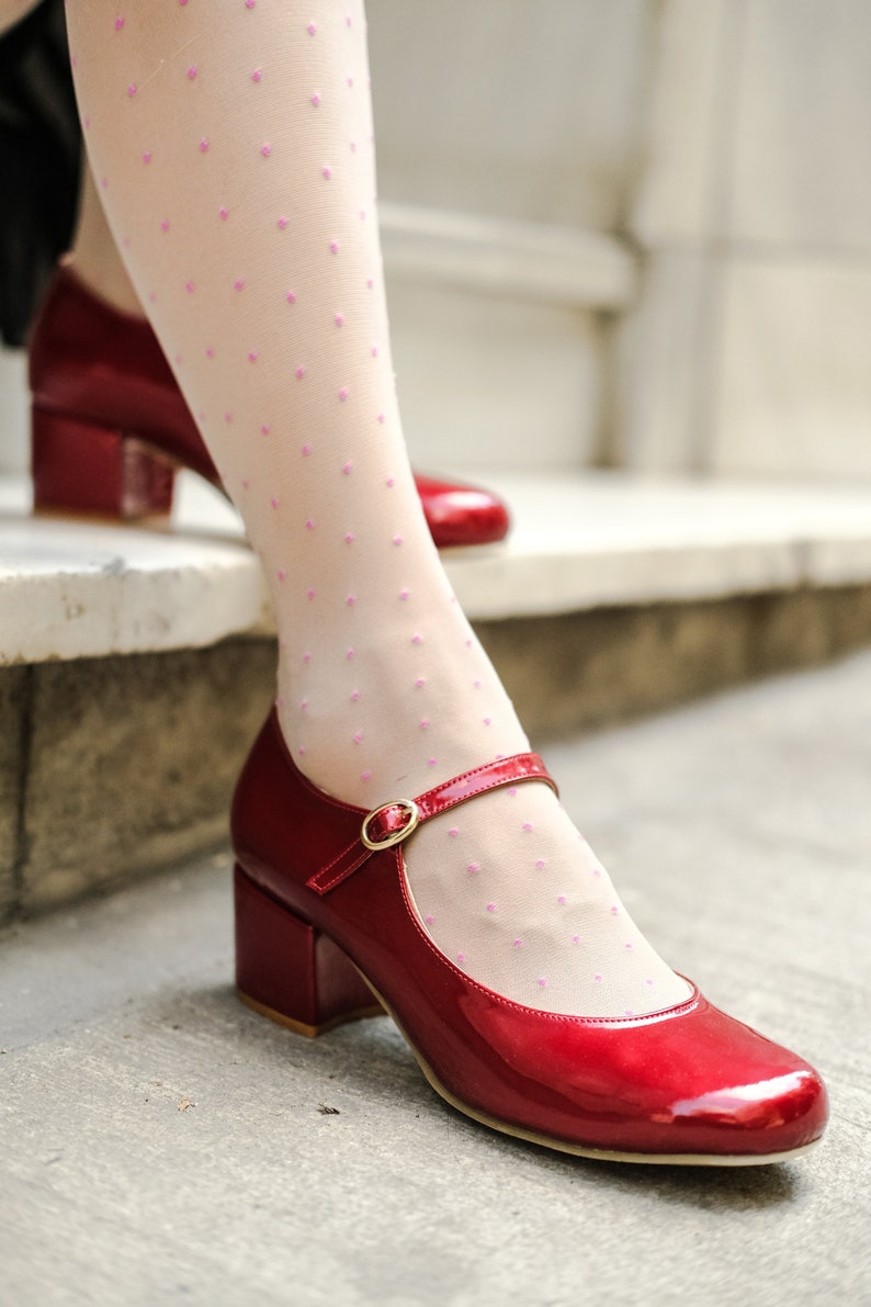 Red Mary Janes Patent Mary Janes Mid Heel Red Strap Shoes Round Toe Ankle Strap Shoes Wizard Of Oz Shoes image 4