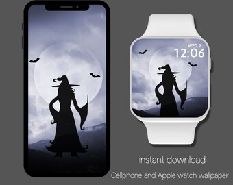 Apple Watch Wallpaper | Witchy Moon Apple Watch Face | Black Aesthetic | Witchy season Cellphone wallpaper | Halloween wallpaper
