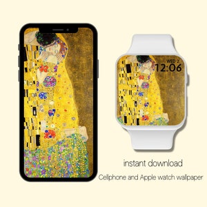 The Kiss Klimt Apple Watch Wallpaper, Apple Watch Background and Cellphone Wallpaper, Smartwatch, iPhone Wallpaper,  Instant download