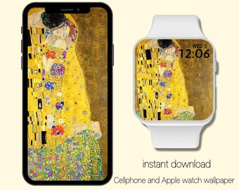 The Kiss Klimt Apple Watch Wallpaper, Apple Watch Background and Cellphone Wallpaper, Smartwatch, iPhone Wallpaper,  Instant download