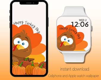 Happy Turkey Day | Apple Watch Wallpaper Autumn | Apple Watch Face | Fall Aesthetic | Thanksgiving Turkey | Cellphone Wallpaper