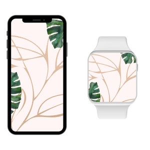 Carta da parati stampa oro rosa e vegetazione tropicale, carta da parati per telefoni cellulari, carta da parati per smartwatch, carta da parati per iPhone, carta da parati per sfondo
