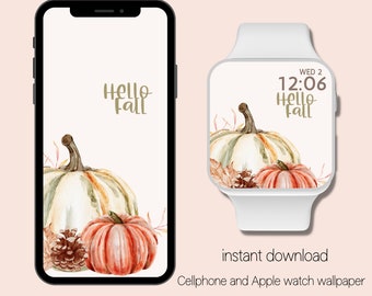 Hello Fall Pumpkins | Apple Watch Wallpaper Autumn | Apple Watch Face | Fall Aesthetic |  PUmpkin Season | Cellphone Wallpaper