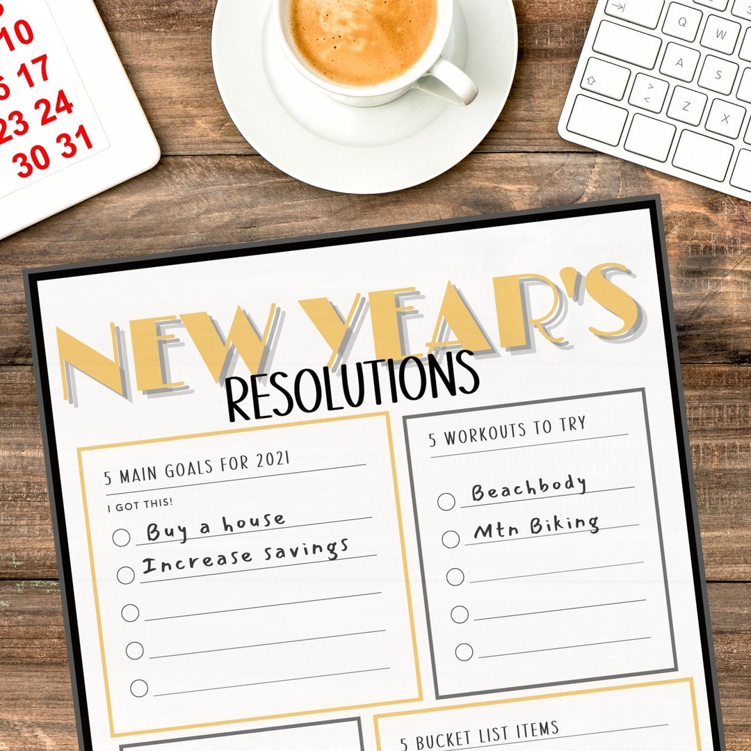 New Years Resolution Printable, Goals Planner Insert, Good Notes, Bucket List, New Year Activity ...