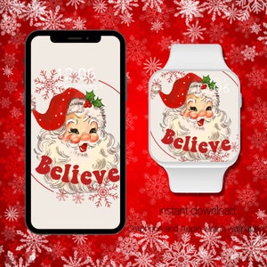Sfondo vintage Santa Believe Apple Watch / Sfondo natalizio / Buon Natale / Sfondo natalizio / Quadrante natalizio