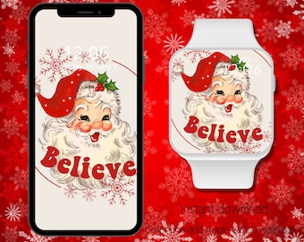 Vintage Santa Believe Apple Watch Wallpaper | Christmas Wallpaper | Merry Christmas  | Christmas Wallpaper | Christmas Watch Face