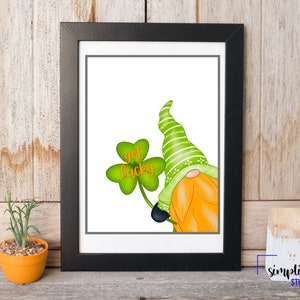 St Patrick&#39;s Day Gnome Printable Art | St Patricks Day Wall Decor | Digital Art Printable | Instant Download Printable Art
