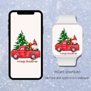 Merry Christmas Gnome | Apple Watch Wallpaper Winter | Apple Watch Face | Winter Aesthetic | Christmas gnome red truck | Cellphone Wallpaper