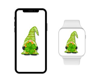 St Patrick's Day Gnome Wallpaper, Apple Watch Gnome Cell Phone Wallpaper, Smartwatch Wallpaper, iPhone Wallpaper, Background Wallpaper
