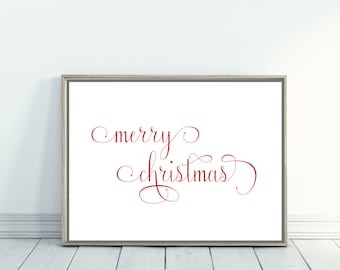 Merry Christmas script Printable | Christmas Print | Holiday Decor | Instant Download Printable Art | Christmas Wall Art |