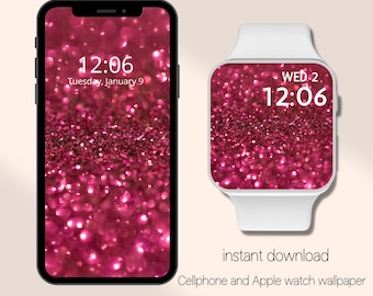 Apple Watch Wallpaper | Smartwatch Background | Digital Watch Face | Valentines Festive Wallpaper | Sparkly Glitter Aesthetic