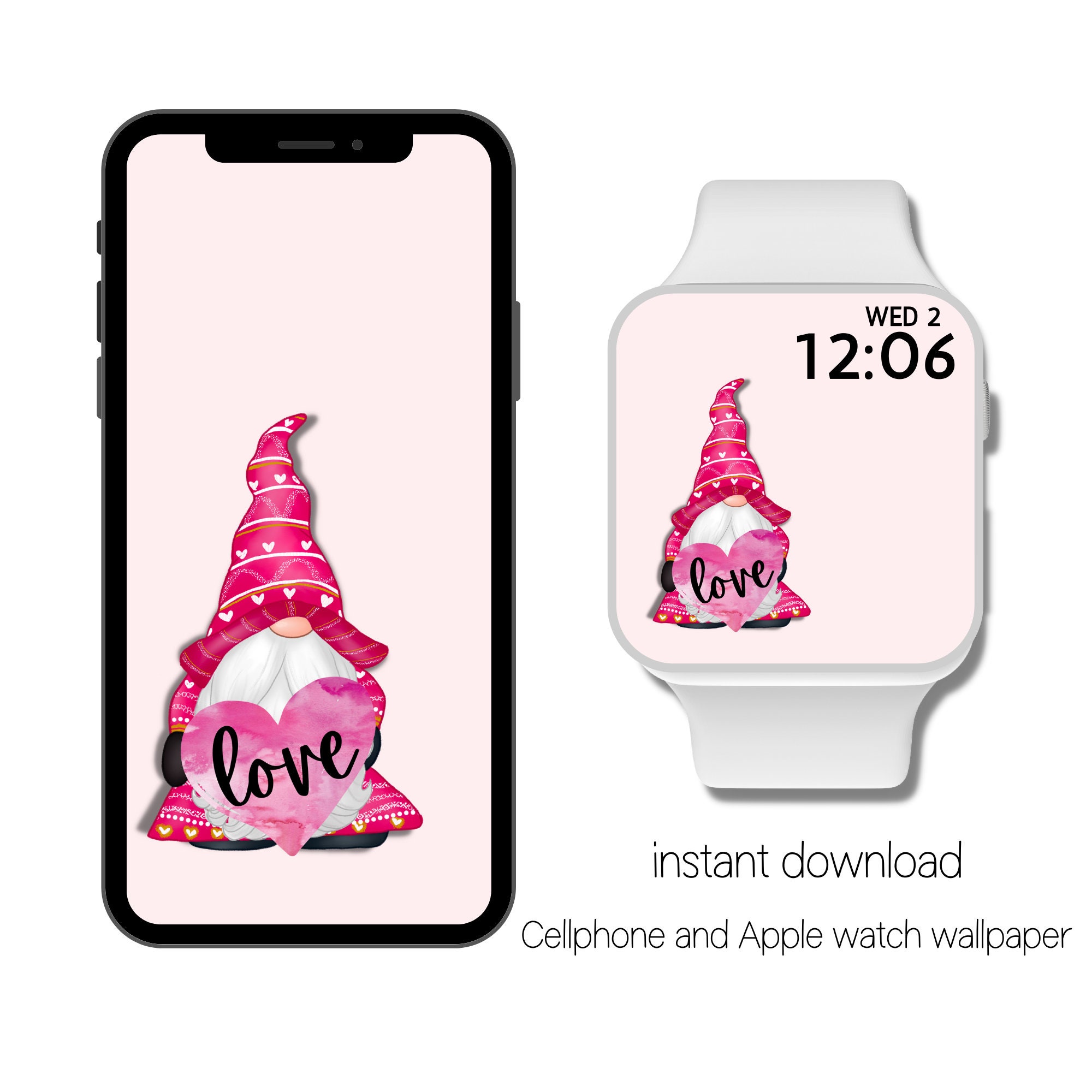 Valentine Gnome Apple Watch Wallpaper, Cell Phone Wallpaper, Apple watch Wallpaper, iPhone Wallpaper, Background Wallpaper, Phone Lockscreen