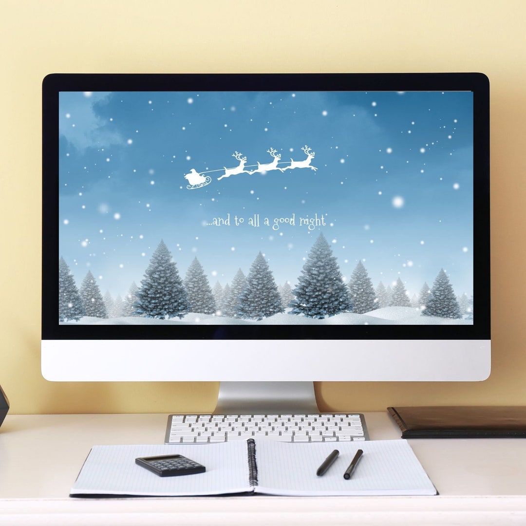 Santa and Reindeer Desktop Wallpaper Christmas Watercolor Background