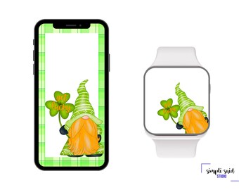 GET LUCKY St Patrick's Day Gnome Apple Watch Wallpaper,  Cell Phone Wallpaper, Smartwatch Wallpaper, iPhone Wallpaper, Background Wallpaper