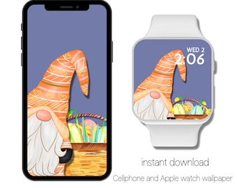 Easter Gnome Apple Watch and Cellphone Wallpaper, Smartwatch, iPhone Wallpaper, Background Wallpaper