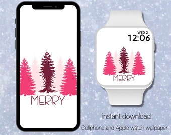 Merry Pink Christmas Trees | Apple Watch Wallpaper Christmas | Apple Watch Face | Pink Aesthetic |  Christmas Season | Cellphone Wallpaper