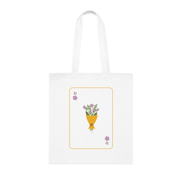 Purple Daisy Bouquet Playing Card Tote Bag | 100% Cotton | Lightweight Flower Print Handbag