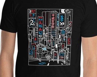 Tokyo Street City Building Lights Urban Fashion uniseks T-shirt met korte mouwen