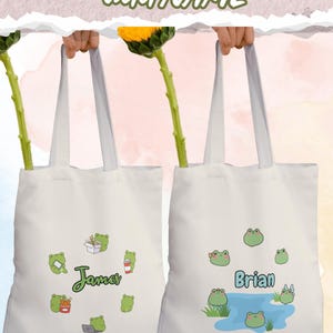 Sac fourre-tout personnalisé sur le thème des grenouilles - Cadeau prénom personnalisé pour enfants, maternelle, école, bureau, adolescents