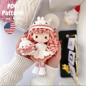 Molang girl crochet pattern. Amigurumi doll crochet pattern. PDF file.