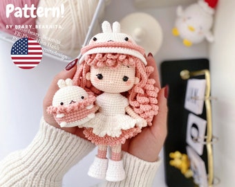 Molang girl crochet pattern. Amigurumi doll crochet pattern. PDF file.