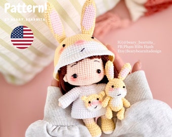 Rabbit doll crochet pattern. Amigurumi crochet pattern. Crochet doll. PDF file