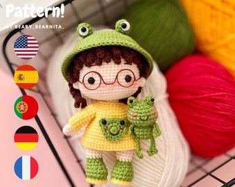 Frogy doll crochet pattern. Amigurumi crochet pattern. Amigurumi doll. Doll pattern. PDF file.