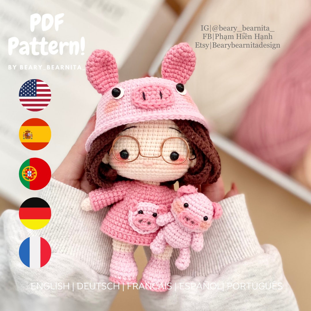 Piggy Crochet Doll Pattern: Amigurumi PDF (multi-language) - Etsy